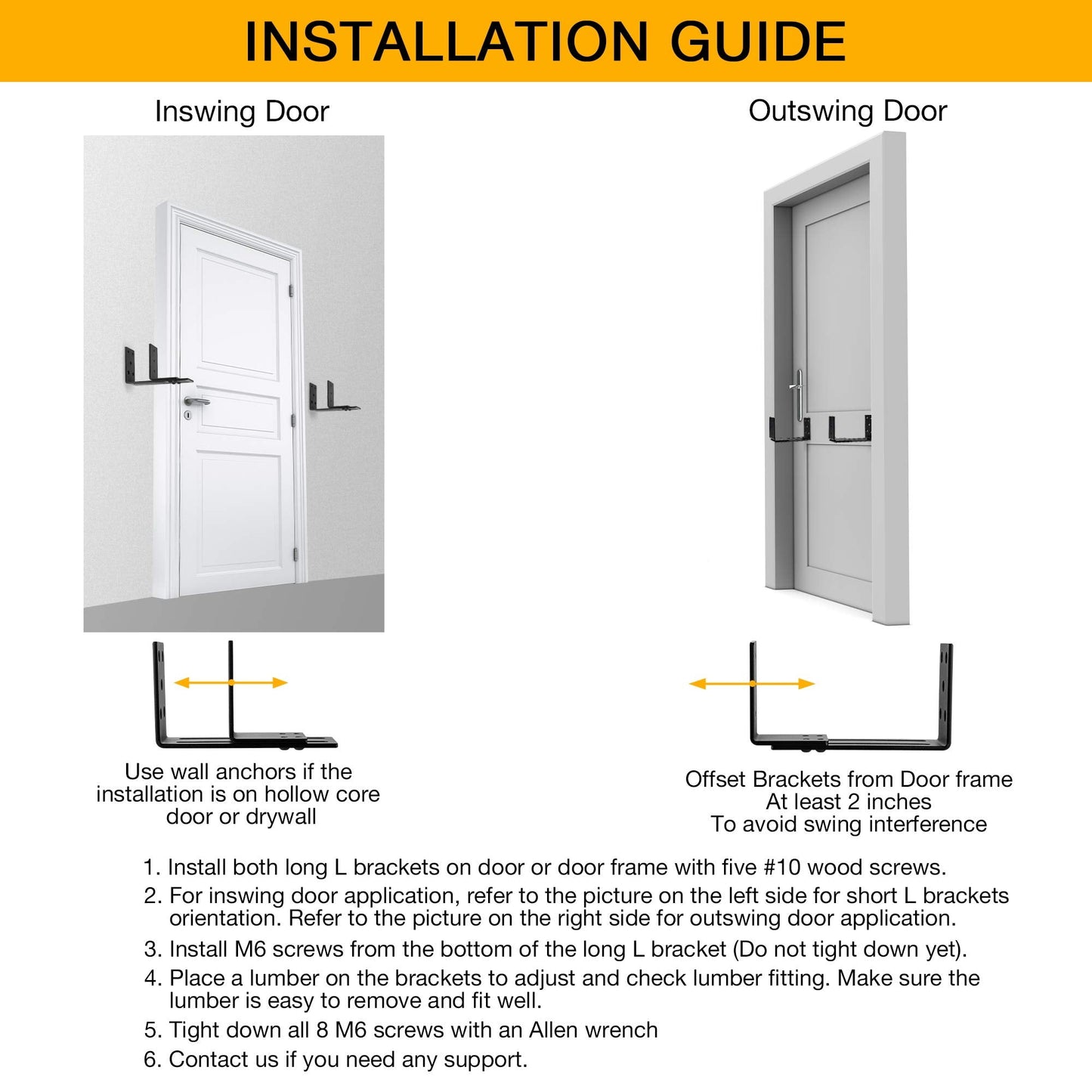 Adjustable Barricade Brackets (2pcs) - Drop Open Bar Holder for Security Door Reinforcement Steel U Bracket for Outswing and Inswing Doors or Gates