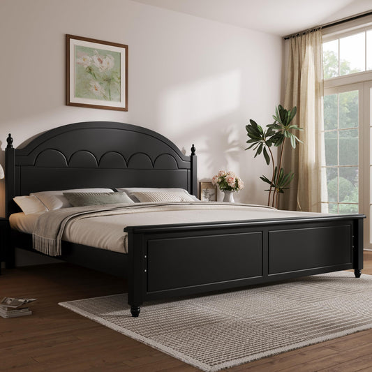 Merax Queen Platform Bed Frame with Arched Headboard, Solid Wood Construction, Classic Elegant Design, Sturdy Support, No Box Spring Needed, Easy Assembly, Black