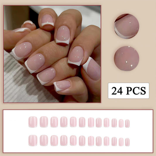 White French Press on Nails Short Squares Fake Nails Nude Designs False Nails French Full Cover Glossy Repeatable Acrylic Stick on Nails for Women and Girls Daily Simple Manicure Decoration 24Pcs