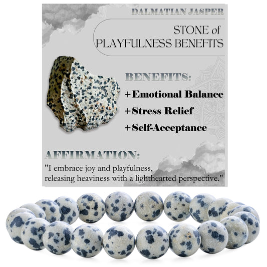Dalmatian Jasper- Grounding & Joy -8mm Beaded Bracelets for Women Handmade Semi Precious Natural Stone Stretch Elastic Jewelry Yoga Protection Gifts