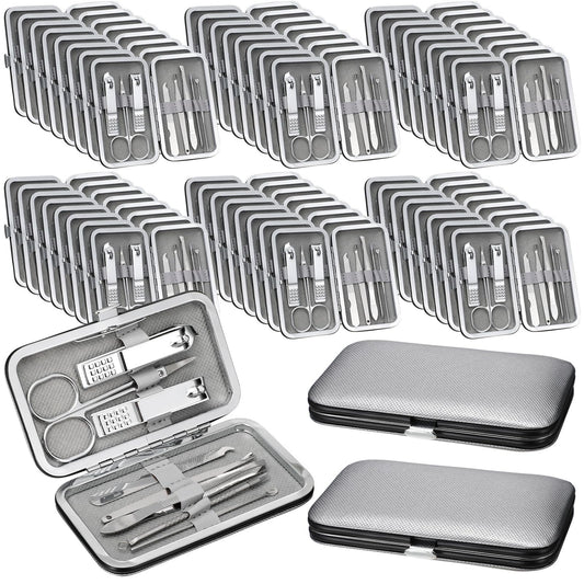 Geosar 50 Set 8 in 1 Travel Manicure Kit Bulk Professional Nail Clippers Pedicure Nail Care Tools Grooming Stainless Steel Set with Portable Travel Case, Gift for Valentine Men Women(Sliver)