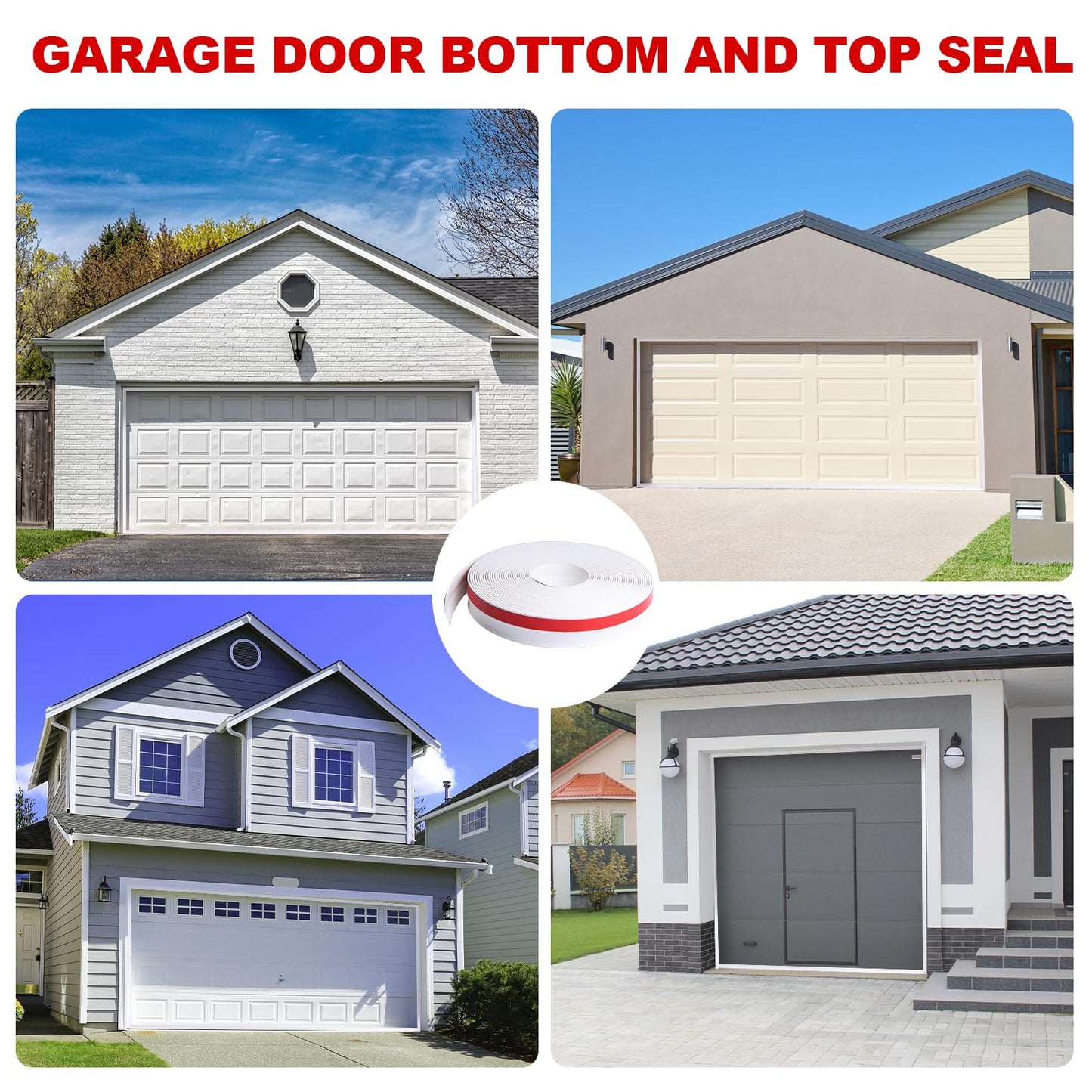 DGSL Garage Door Seal Top and Sides Seal Strip,42Ft Weather Stripping Garage Door Trim Seal Weatherproofing Garage Door Seals with Nails（White）