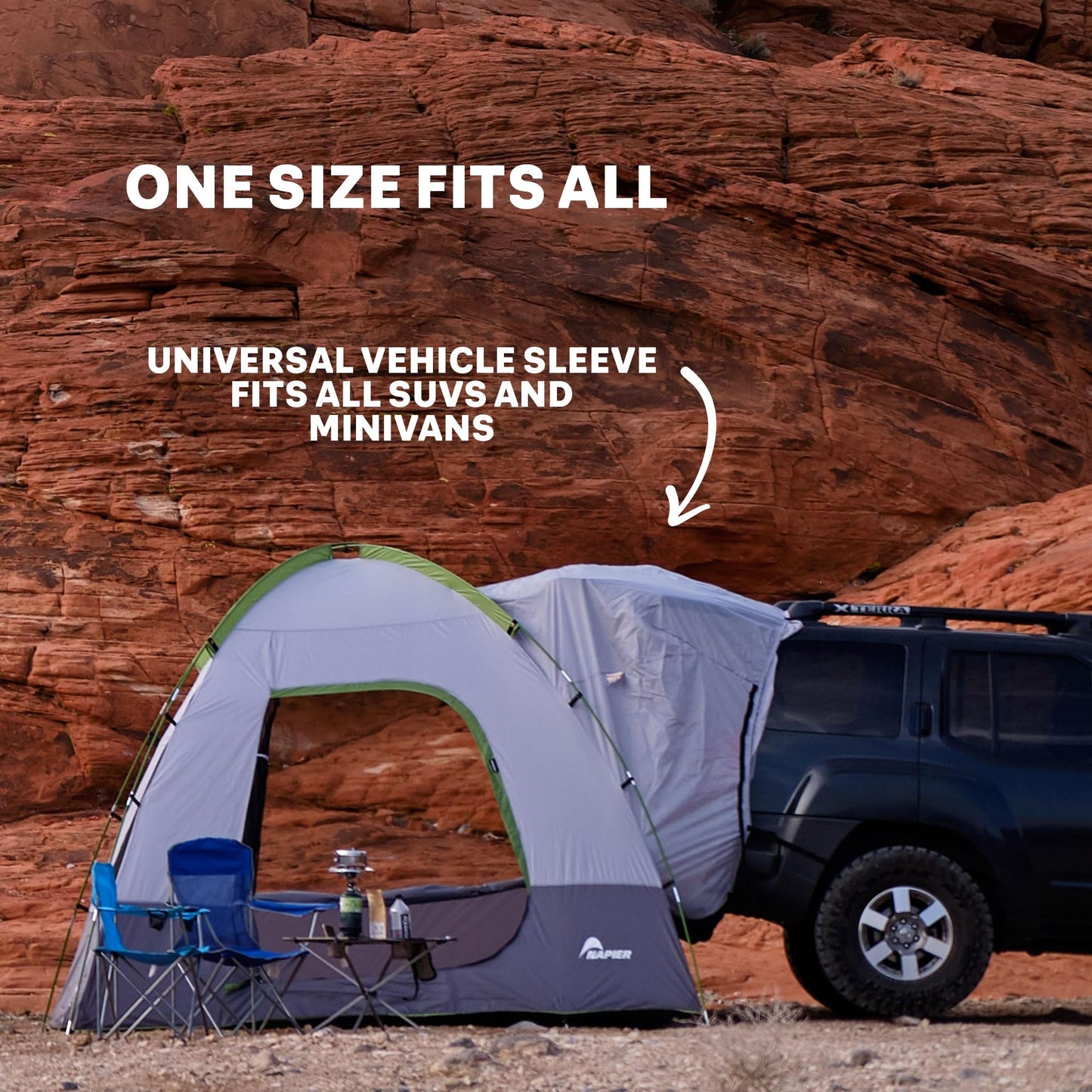 Napier Backroadz SUV Tent | 10' x 10' SUV Car Camping Tent | Fits All CUVs, SUVs, and Minivans | Sleeps 5 | Spacious, Durable, Easy Set-up | Gray/Green | Model 19100