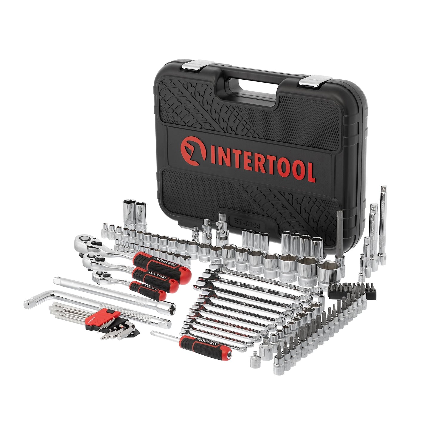 INTERTOOL Metric Socket Set, 1/4”, 3/8”, 1/2” Drive Ratchets, 126-Piece, Master Mechanic Kit, Polished Cr-V Steel, Tool Gift ET08-8126