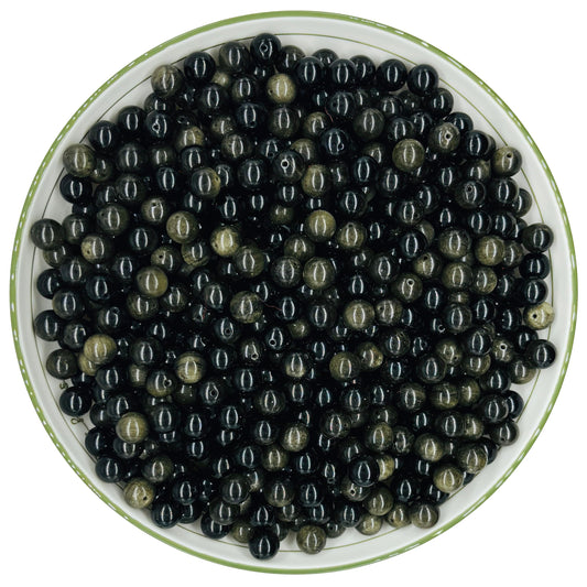 WHNKFB 8mm 50PCS Natural Gold Sheen Obsidian Round Beads, Metallic Luster Loose Gemstone Beads for Jewelry Making Craft - 4mm 6mm 8mm 10mm Options with Free Elastic Cord