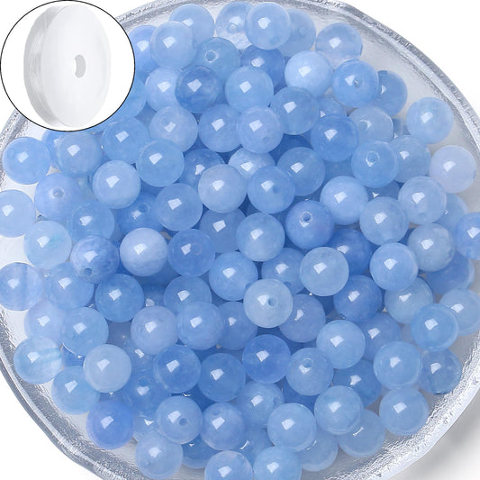 QINJIEJIE 100pcs Aquamarine Beads 8mm Round Loose Blue Crystal Beads for DIY Jewelry Making