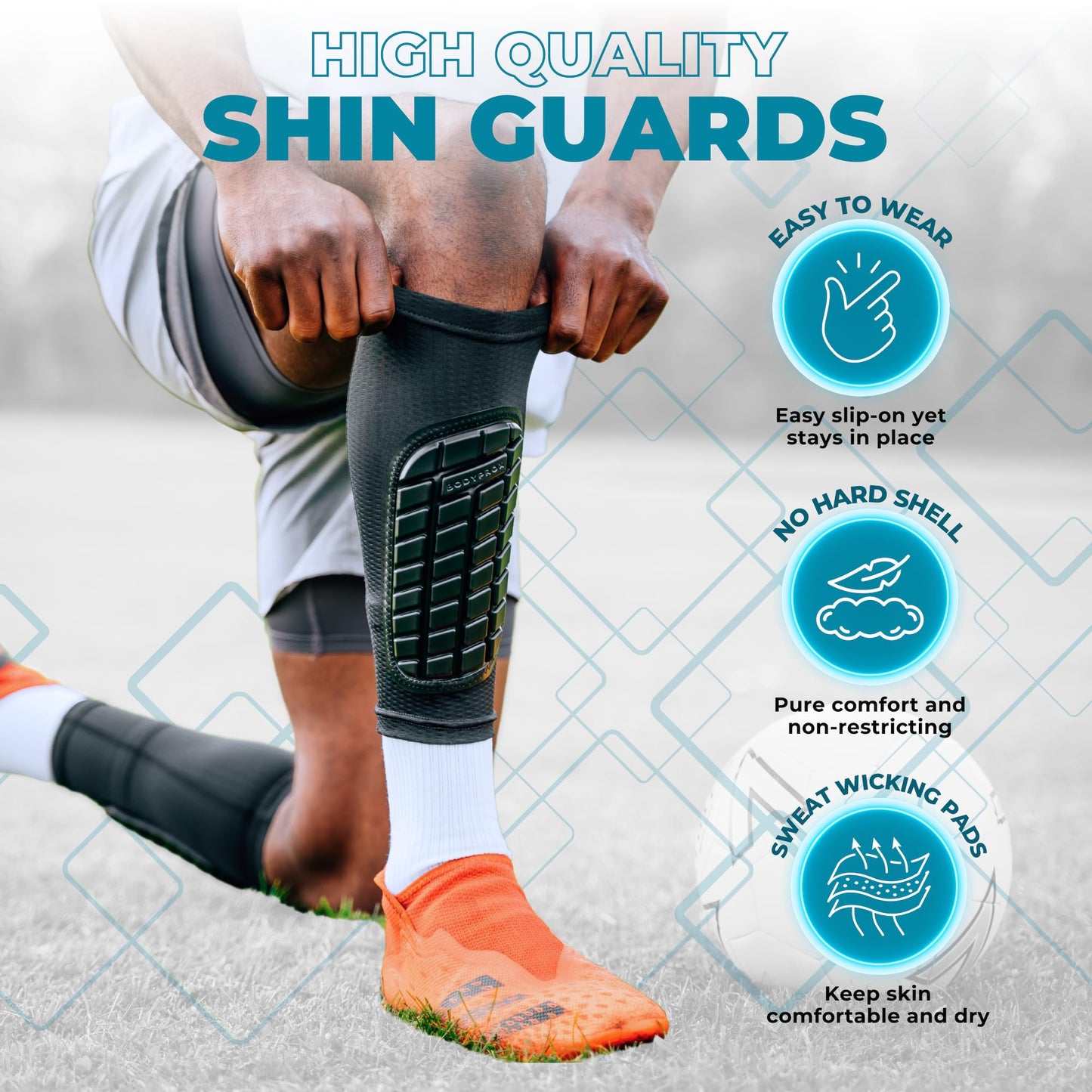 Bodyprox Soccer Shin Guards Sleeves for Men, Women and Youth (X-Large)