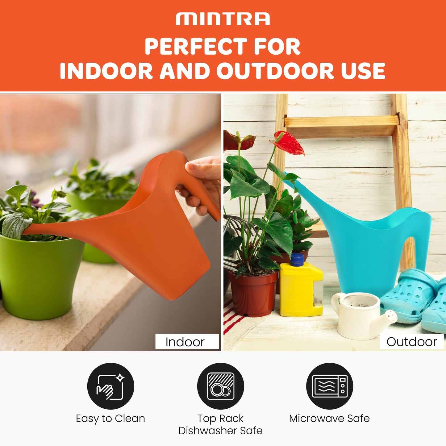 Mintra 1/2 Gallon Plant Watering Can, Long Spout Plastic Water Pitcher for Indoor & Outdoor Use, Durable & Lightweight Water Can for Watering Flowers & Potted Plants, 1 Pack, 2L/68 oz – Blue