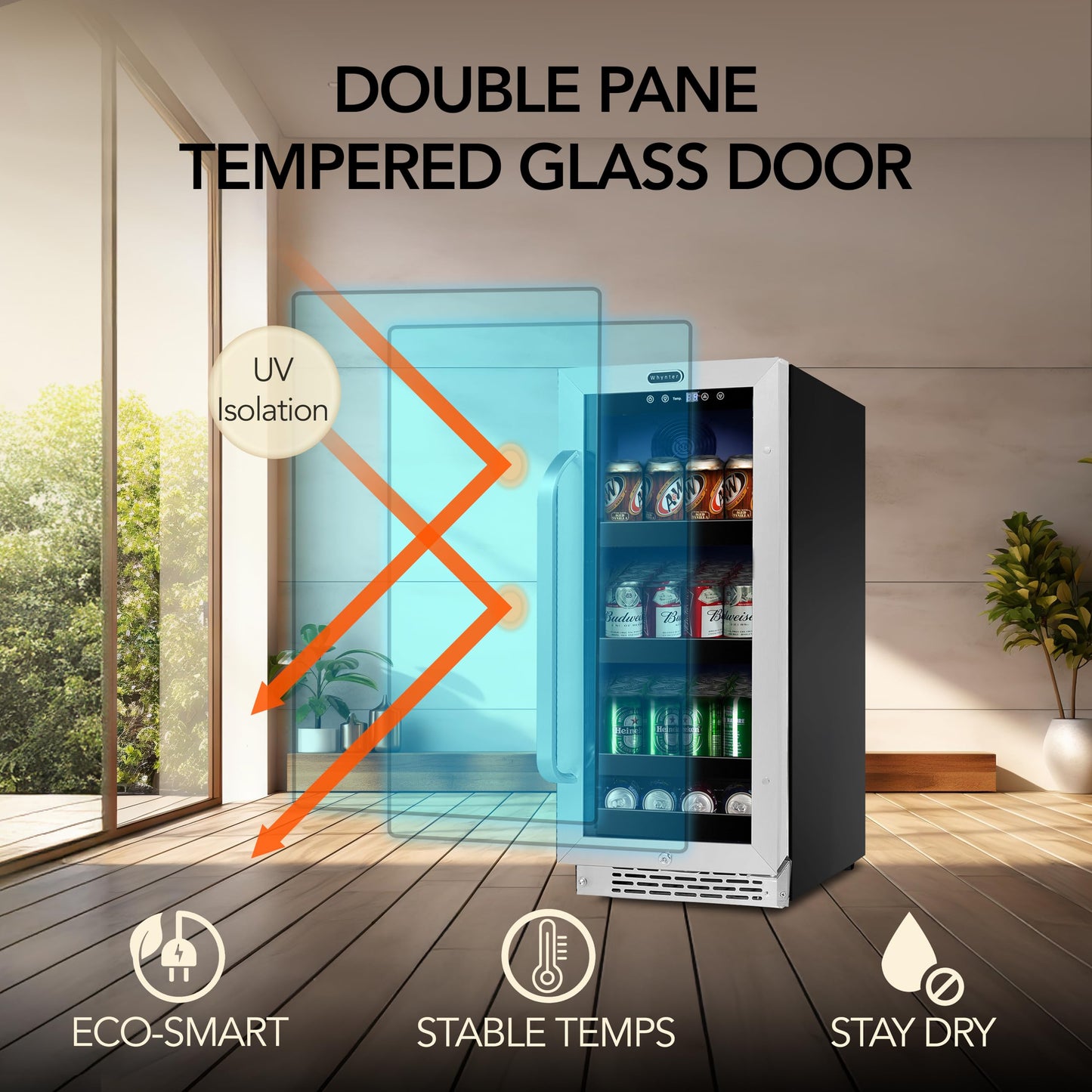 Whynter BBR-838SB Built-in Under Counter 15 inch Beverage Refrigerator and Cooler Fridge with Glass, Lock, Reversible Door, Digital Control and Carbon Filter, 3.0 cu. ft, Stainless Steel, 112 Capacity