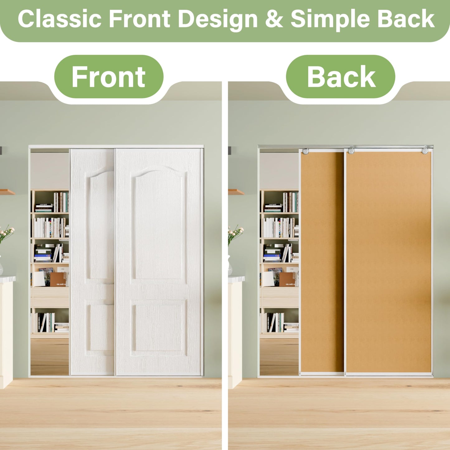 ARKHJEM Sliding Closet Door 96" x80", Raised Textured 2-Panel Hollow Core Bypass Closet Doors, Preassembled White Primed Paintable Door Panels with Top & Bottom Track Hardware Kit