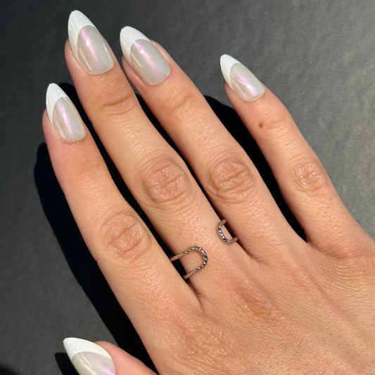 CHROME LADY Press-On Nails by Lavaa Beauty | Short Almond French Tip Iridescent Chrome Glaze Finish Nails
