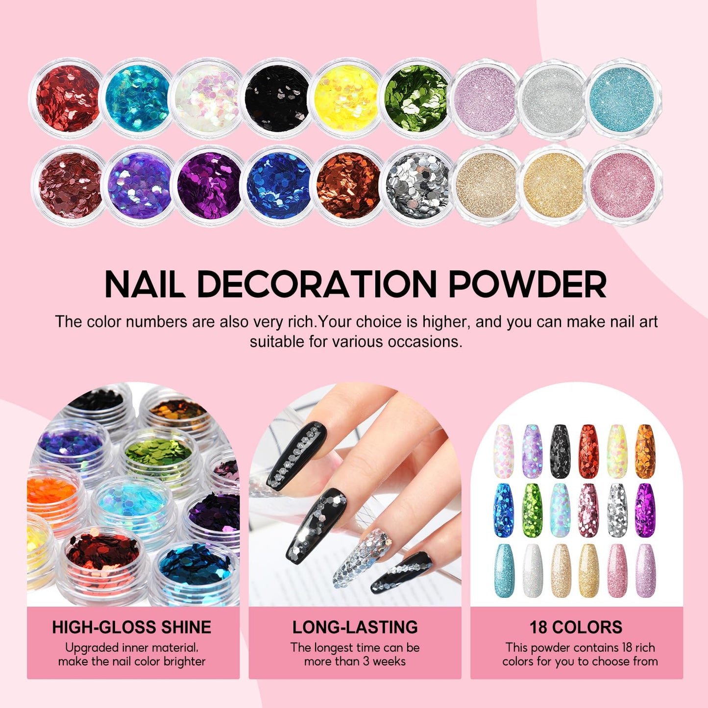 COSCELIA Acrylic Nail Kit for Beginners with Everything Professional Acrylics Powder 6pcs Gel Nail Polish 18pcs Glitter Decoration Powder Nails Kit Acrylic Set with Drill Light Gifts for Women