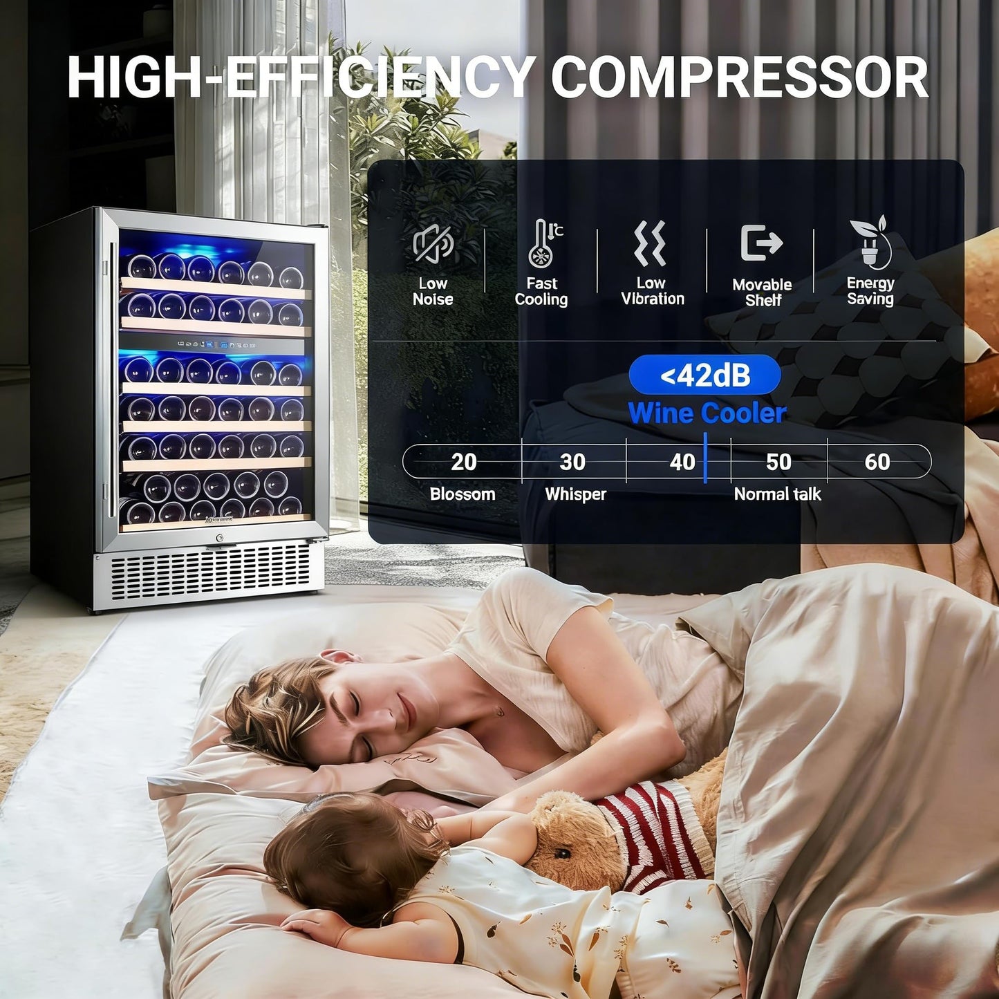 AAOBOSI 51 Bottle Wine Fridge, 24-Inch Dual Zone Wine Cooler Refrigerator, Built-In or Freestanding Under Counter Wine Fridge with Compressor, Digital Temperature Control, Low Noise for Home Bar