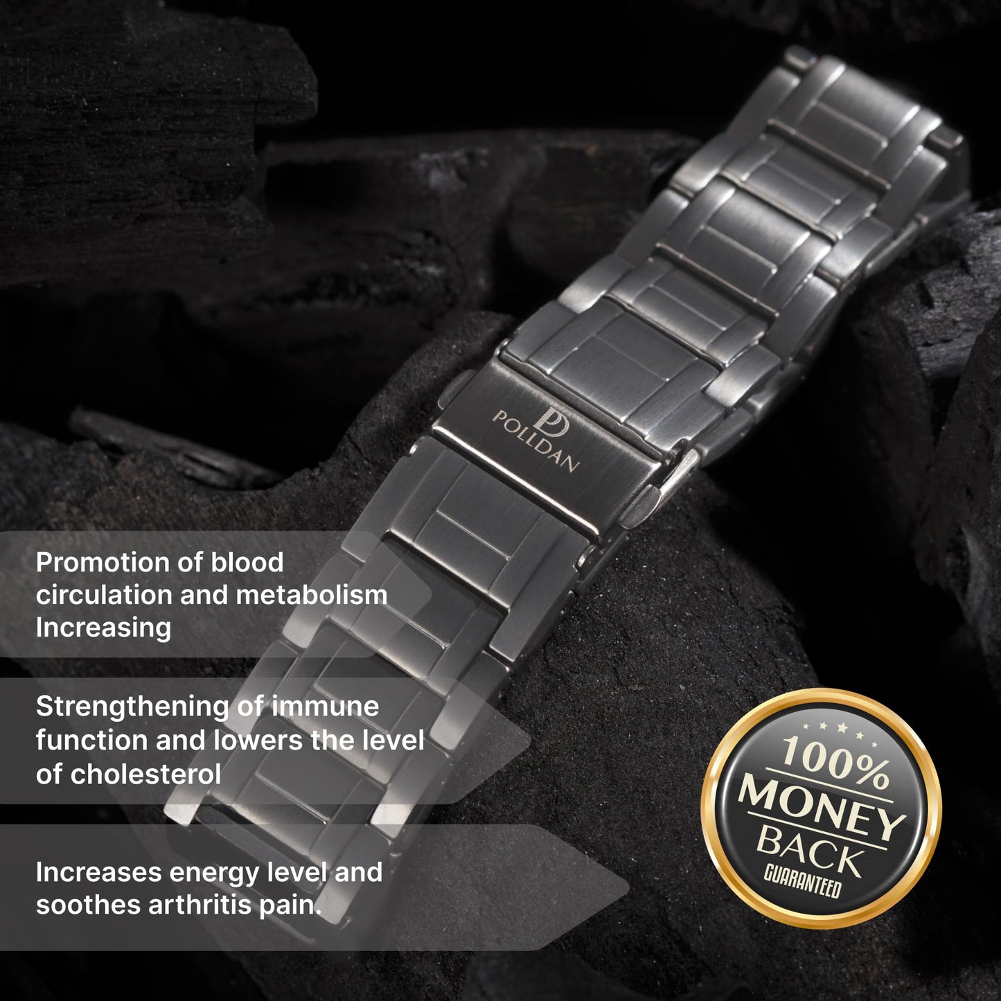 POLLDAN® Magnetic Bracelets For Men with 6200 Gauss Power | 3X Strength Mens Bracelet | Men's Jewelry with Fold-Over Clasp, Adjustable Length, Gift Box | Pulseras Magneticas Para Hombres (Gunmetal)