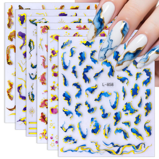 Marble Pattern Nail Art Stickers, 3D Embossed Retro Nail Decals, Self Adhesive Nails Decoration Supplies for Women Nails Design(Marble-12 Sheets)