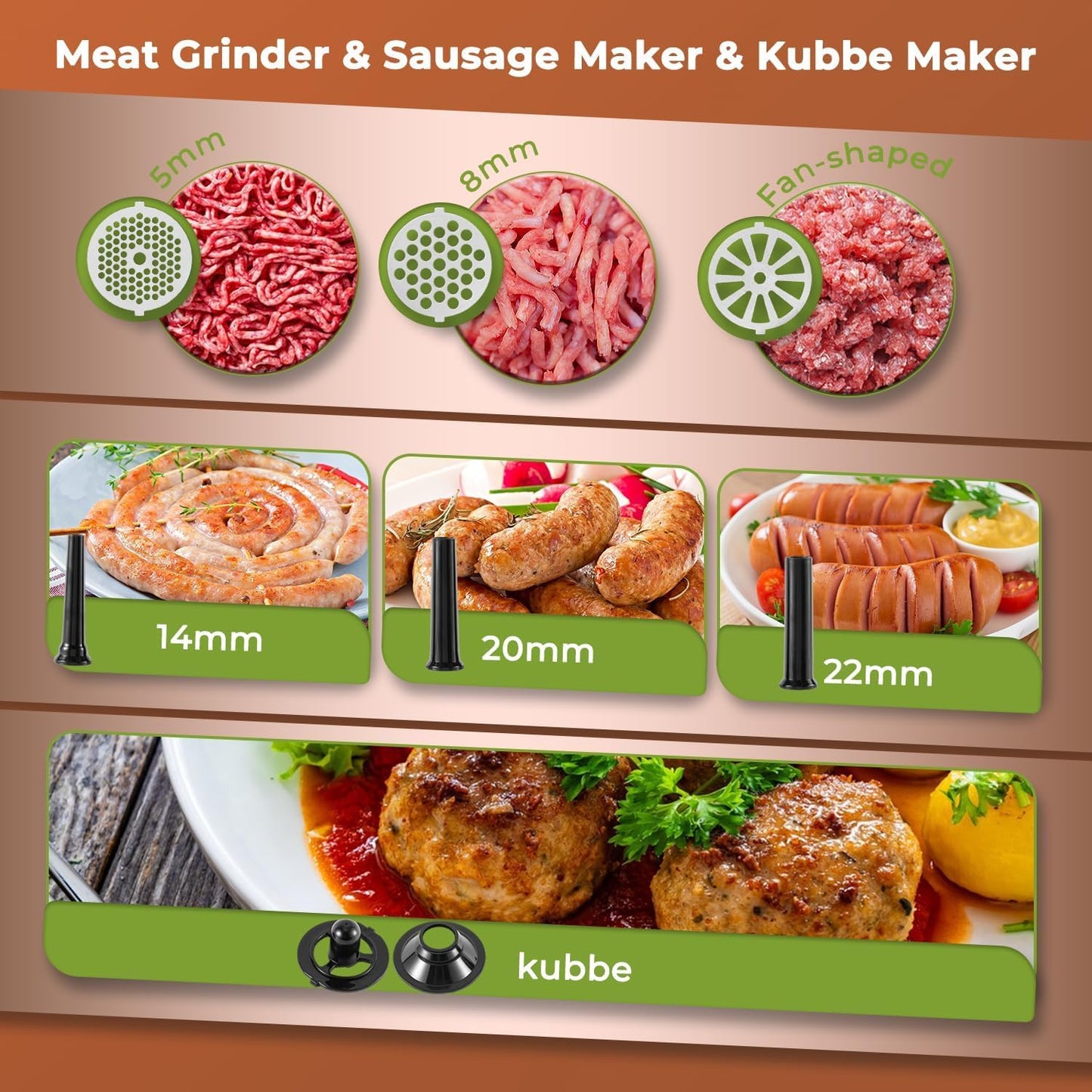Flyseago Multifunctional 3200W Electric Meat Grinder Heavy Duty Commercial Meat Grinders, Veggie Shredder, Ice Cutter with 2 Blades, 3 Grinding Plates, 3 Sausage Tubes, Meat Grinder for Home Use