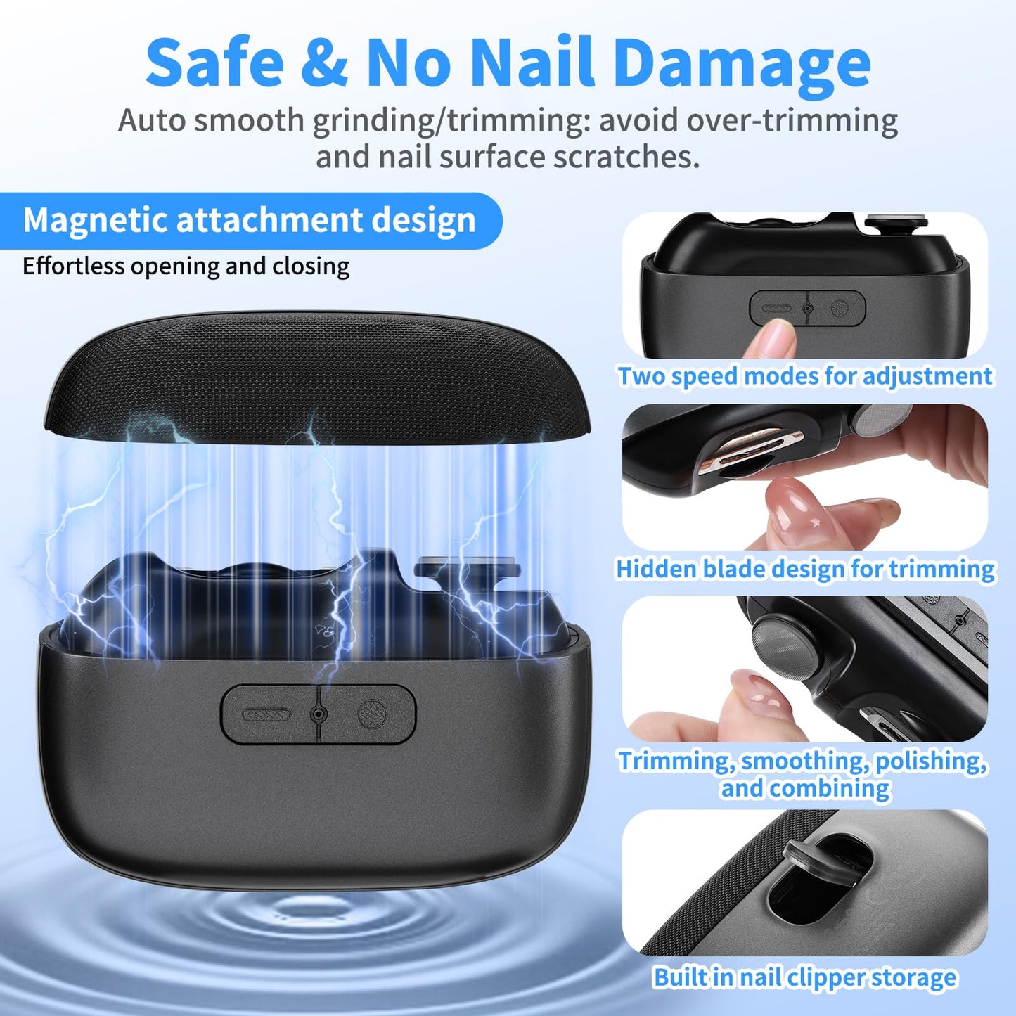 2026 Upgraded 3-in-1 Electric Nail Clipper. Safe auto Trimmer with LED, Clipping Storage & USB-C. Whisper-Quiet, Mess-Free Nail Care for Seniors, Kids & Adults. Ideal for Travel & Home(Black)