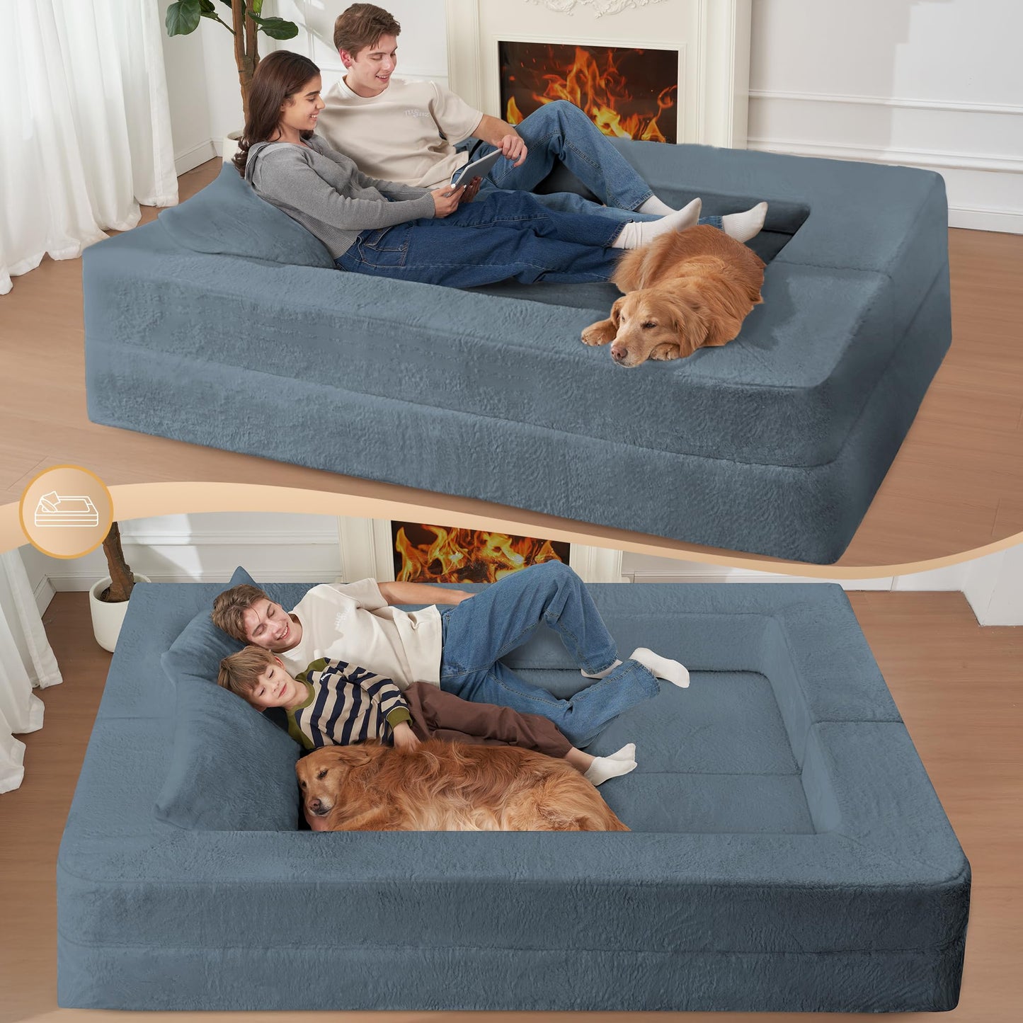 Cansunna Futon Sofa Bed with Pillow, 3-in-1 Sleeper Sofa Bed with Removable Cover, Convertible Floor Sofa Bed, No Assembly Boneless Couch for Living Room, Bedroom