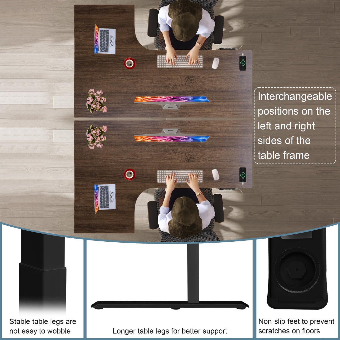 Fromann Standing Desk Frame Electric Height Adjustable Desk Legs Sit Stand Up Table Base Dual Motor L Shaped Corner with USB for Home and Office (Black)