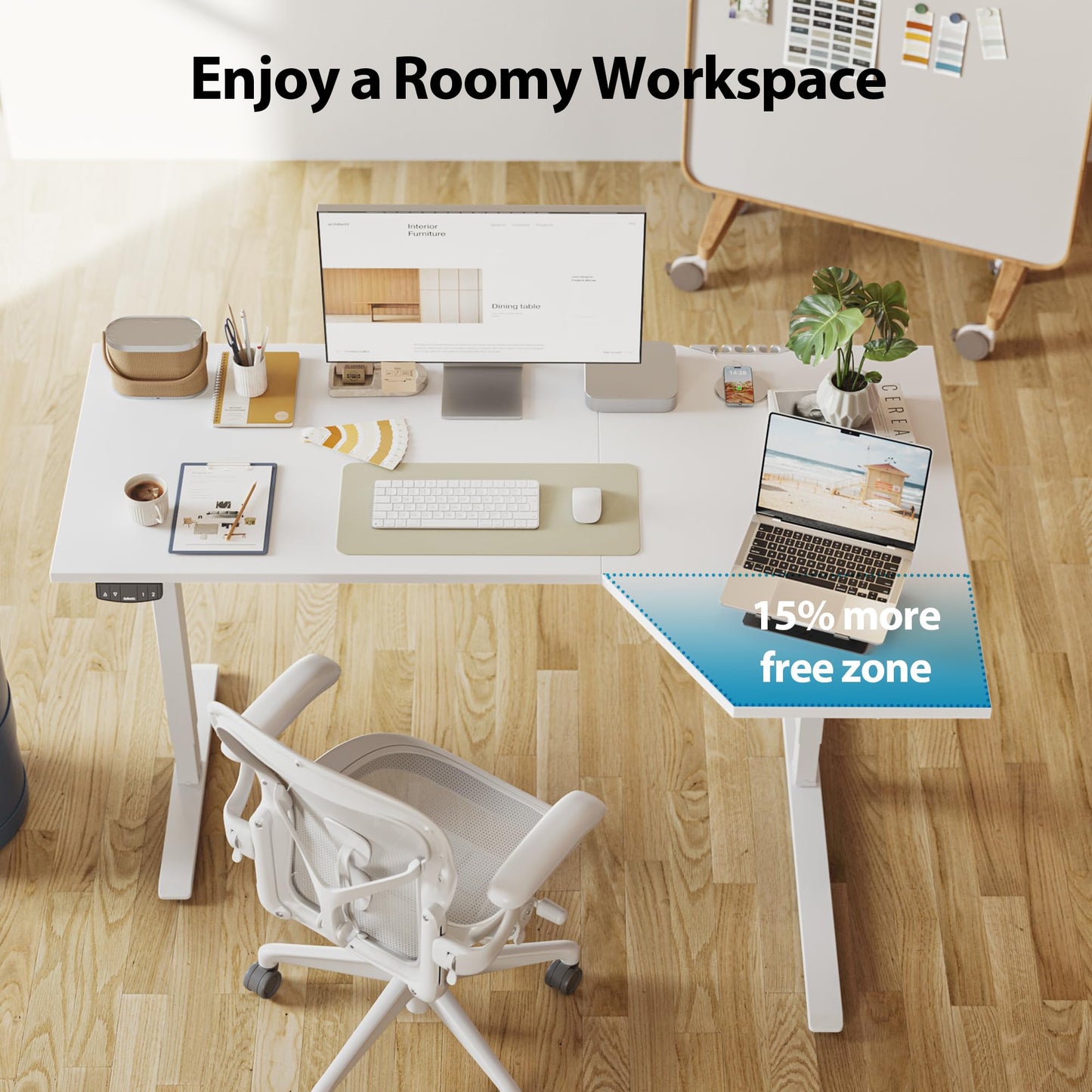 Agilestic Electric Standing Desk, Height Adjustable Desk, 63 x 35 Inch Sit Stand up for Work Office Home, L Shaped Ergonomic Rising Computer Table with Memory Preset, White