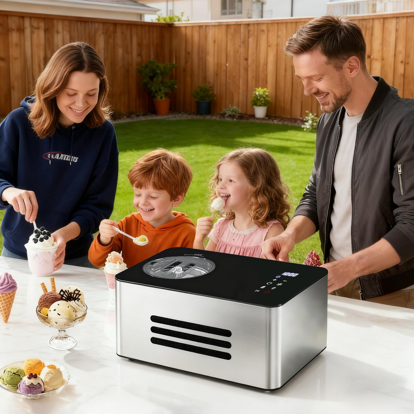 Ice Cream Maker Machine with Compressor: 2.1 Quart Stainless Steel Yogurt Maker - No Pre-Freeze Ice Cream Machine with LCD Display & Timer