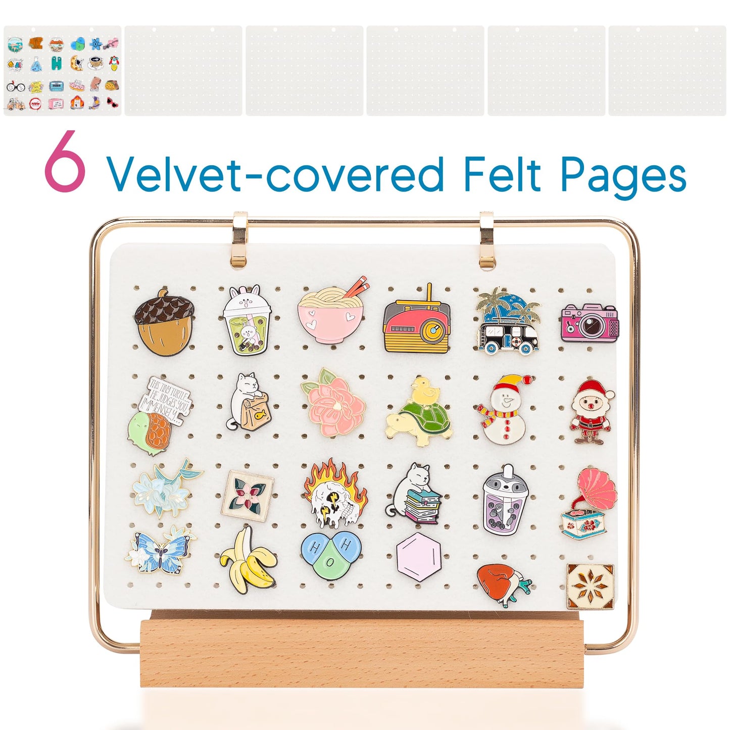 PACMAXI Display Organizers, Brooch Holder, Enamel Pin Pages for Store 180+ Pins, Collection Storage Calendar Wooden Stand With 6 Pages (Not Include Any Accessories) (White)