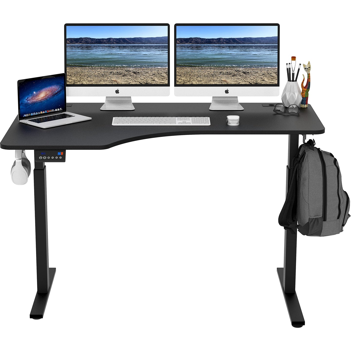 SHW 55-Inch L-Shaped Electric Height Adjustable Standing Desk with Left Facing Corner, Black