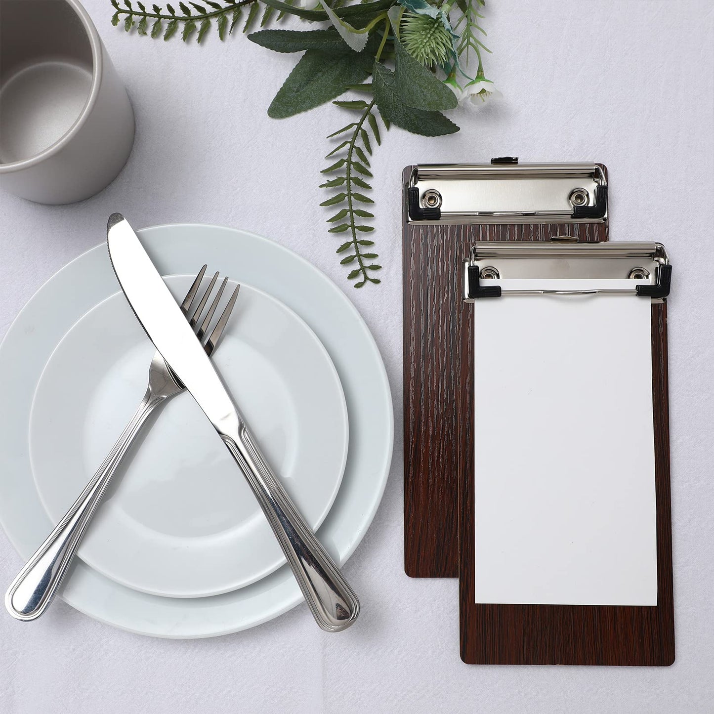 Harloon 50 Pcs Mini Wood Clipboard Check Presenters Bulk Small Wooden Clip Half Page Clipboard Check Presenter for Restaurants Waitress Guest Receipt Menu Holder, 8 x 4'' (Coffee)