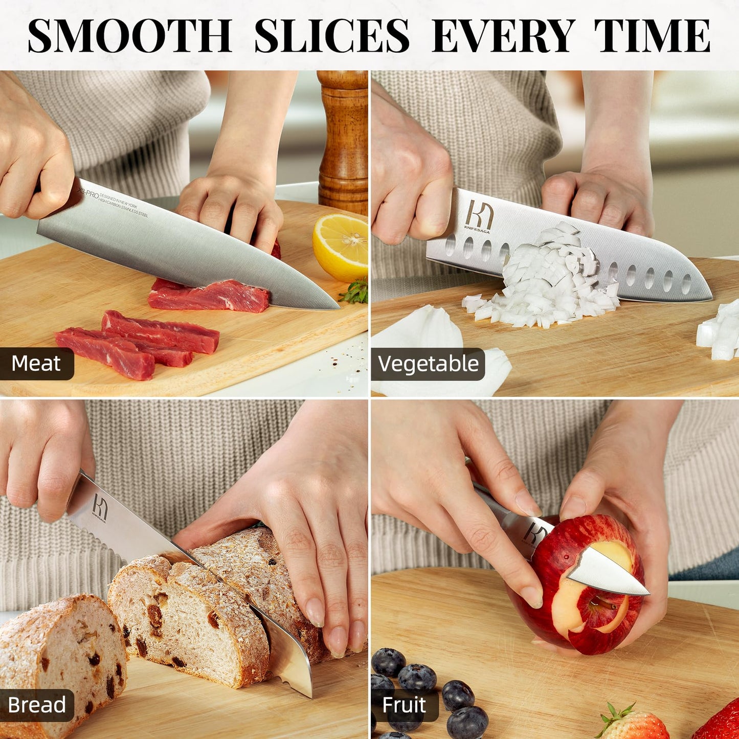 KnifeSaga Knife Set, 14 Pcs Premium Japanese High Carbon Stainless Steel Kitchen Knife Set, Razor Sharp Knife Block Set with Built-in Sharpener, Quality Acacia Wood Block Knife Sets Ergonomic Handle