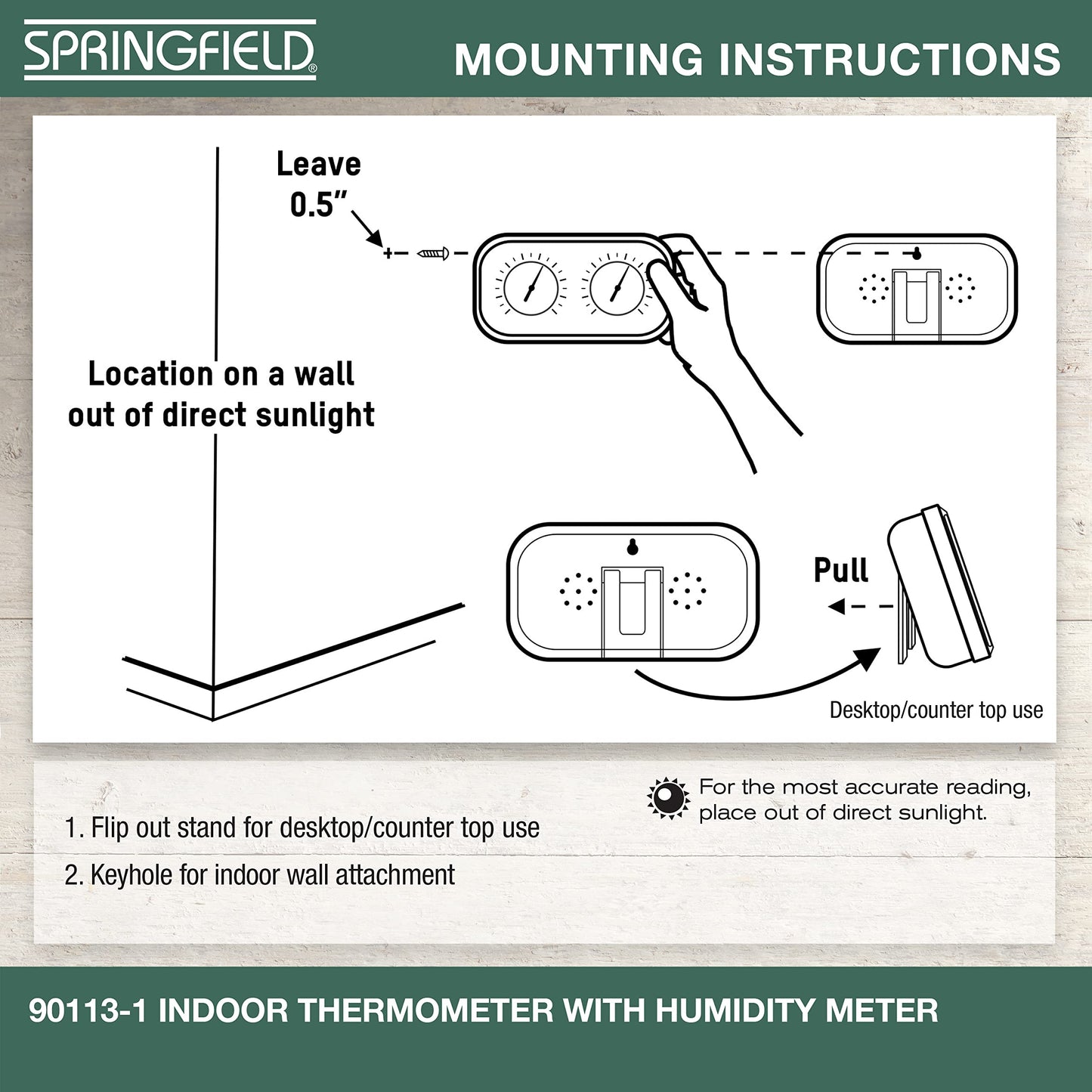 Springfield Color Track Humidity Meter and Indoor Thermometer, Analog Weather Station for the Bedroom, Nursery, Storage, and Inside the Home