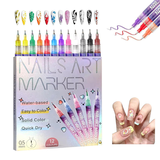 NoWoof 12 Colors Nail Art Pens Set – 0.5mm Fine Tip Nail Art Markers & Quick-Dry Nail Polish Pens for DIY Nail Art, Manicure, Salon Drawing, Dotting & Painting (12 PCS)