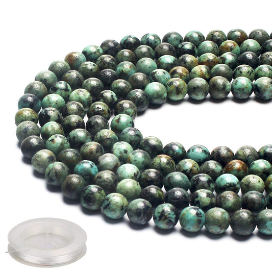 70PCS Natural 8MM Healing Gemstone, African Turquoise Energy Stone Round Loose Beads, Semi-Precious Crystal Beads with Free Elastic String for Jewelry Making DIY