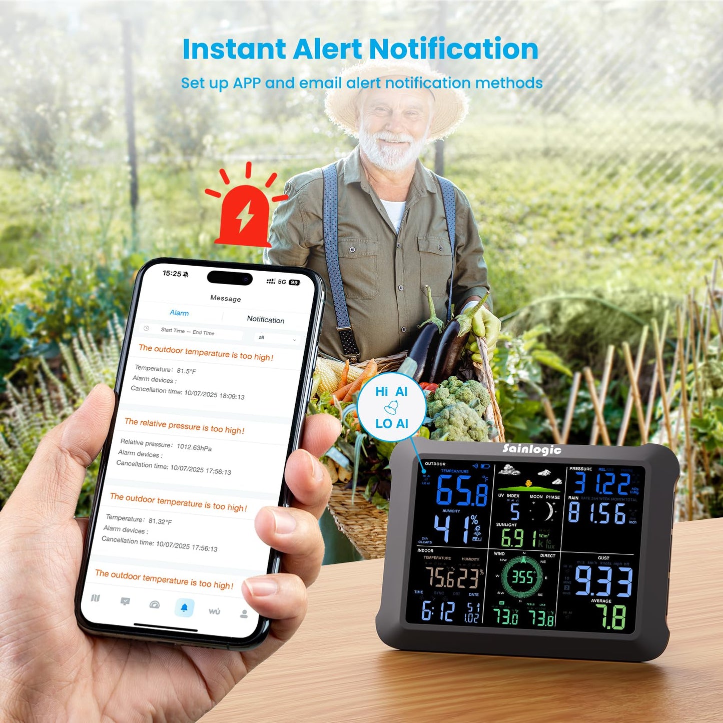 Sainlogic Smart WiFi Weather Station with 24H/7Days Accurate Weather Forecast by Weatherseed® AI, 8.5" Large Display,UV,Sun Light,Rain Gauge,Wind Gauge,2-Year Data Storage & Export, Only 2.4G