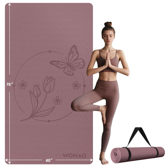 WOHAO Large 76"x40"x0.4" Yoga Mat - Extra Width & Thick Non-Slip Exercise Mat, Versatile for Stretching, Yoga Studio, Gym, Home & Indoor/Outdoor Workouts (Dull Pink)