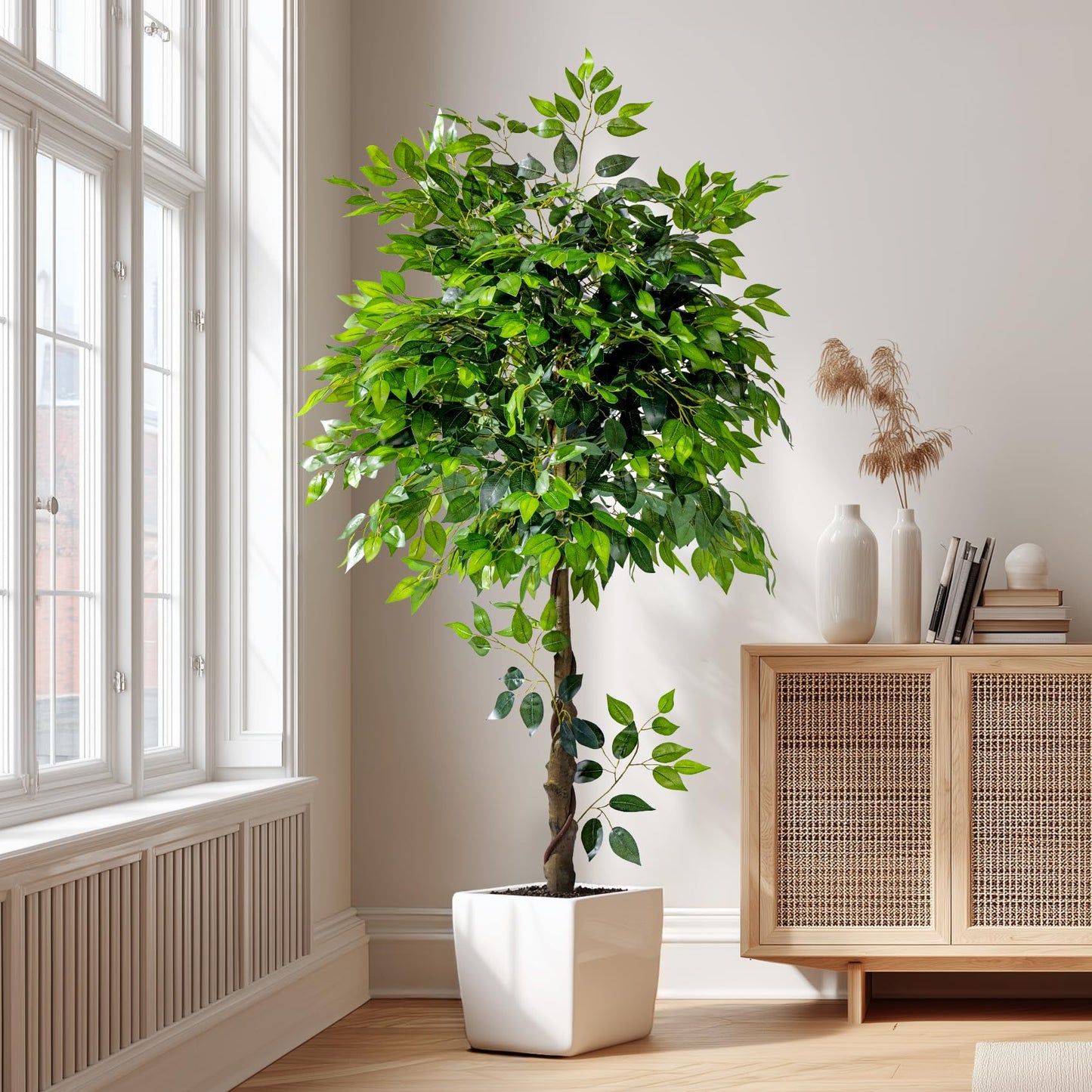Erimda 5ft Artificial Ficus Tree for Home Decor, Faux Silk Plants Faux Plant Fake Silk Trees with Pot for Indoor House Living Room Office Garden