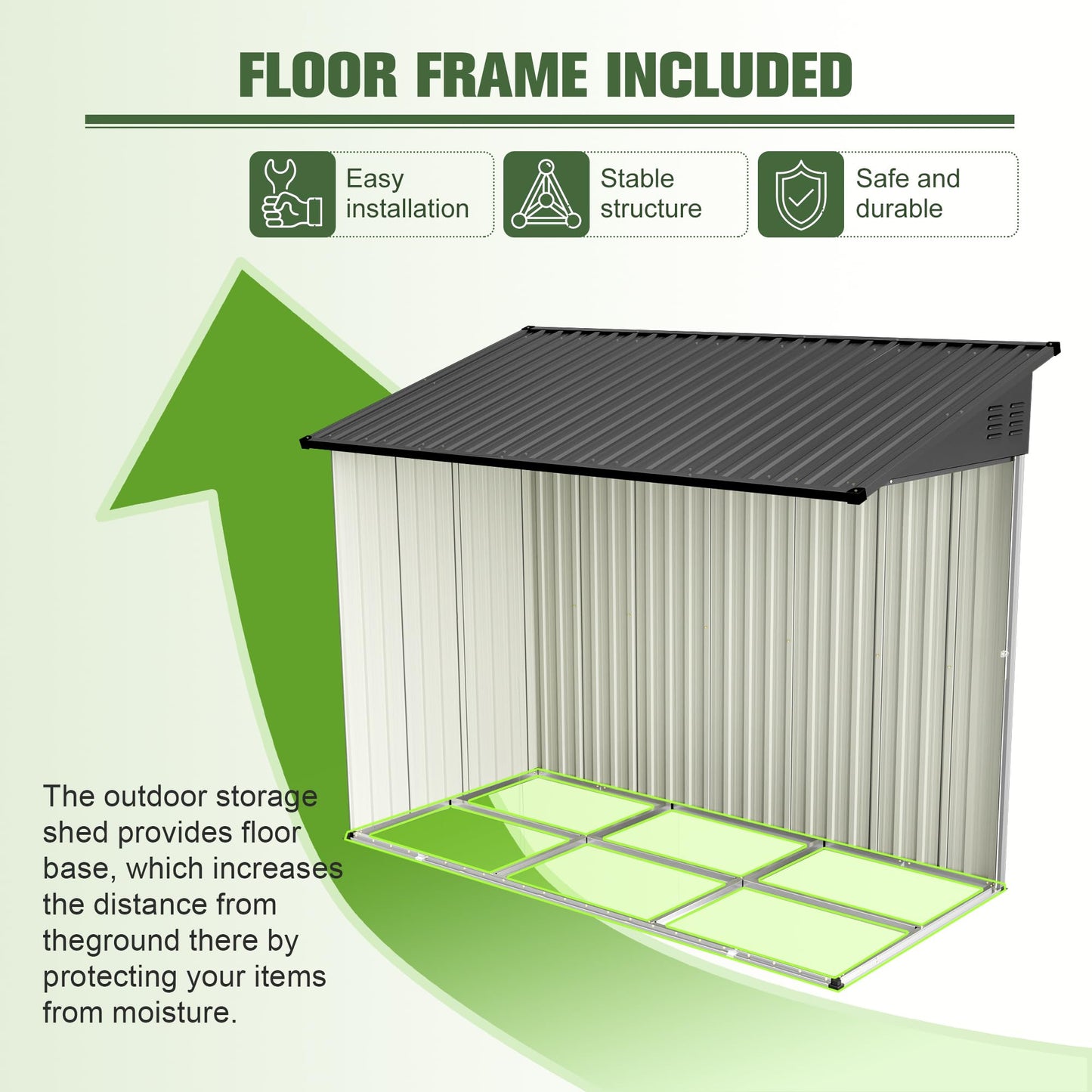 YOPTO 4x8 FT Lean to Outdoor Storage Shed,Metal Shed W/Floor Frame & Reversible Installation,All Weather Waterproof Garden Tool House W/Lockable Door & 2 Air Vents,for Backyard,Patio,Lawn,Black