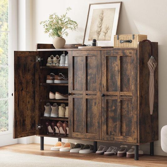 5+2 Tier Shoe Storage Cabinet with 3 Doors, 40" Tall Entryway Cabinet for 30 Pairs Shoe, Shoe Rack Organizer with 5 Adjustable Shelves & Metal Legs, Shoe Storage for Front Door Entrance, Rustic Brown