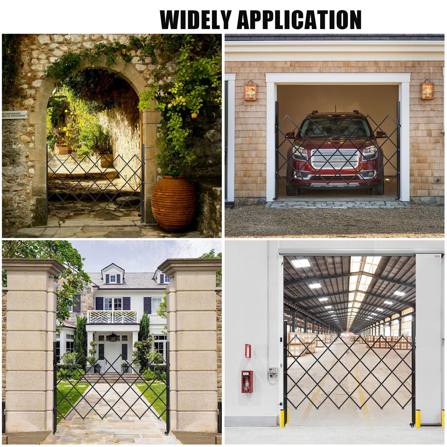 61" H x 71" W Metal Folding Security Door, Outdoor Folding Door Gate, Steel Accordion Security Gate, Flexible Expanding Barricade Gate, 360° Rolling Expandable Gates for Garage/Courtyard/Gardens