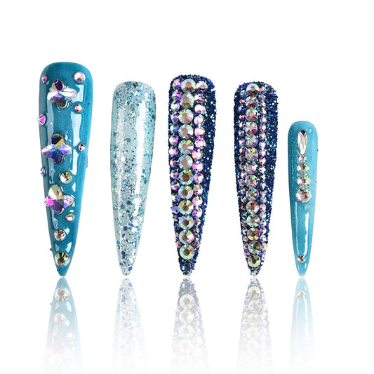 Tmani 10pc/set Extra Long Handmade Press On Nail Hot Girl's Long Ballet Nails Pointed Nail Full of Diamond Glitter Decoration Fake Nails Suitable For Girls Festival Parties and Birthday Gift (231,M)
