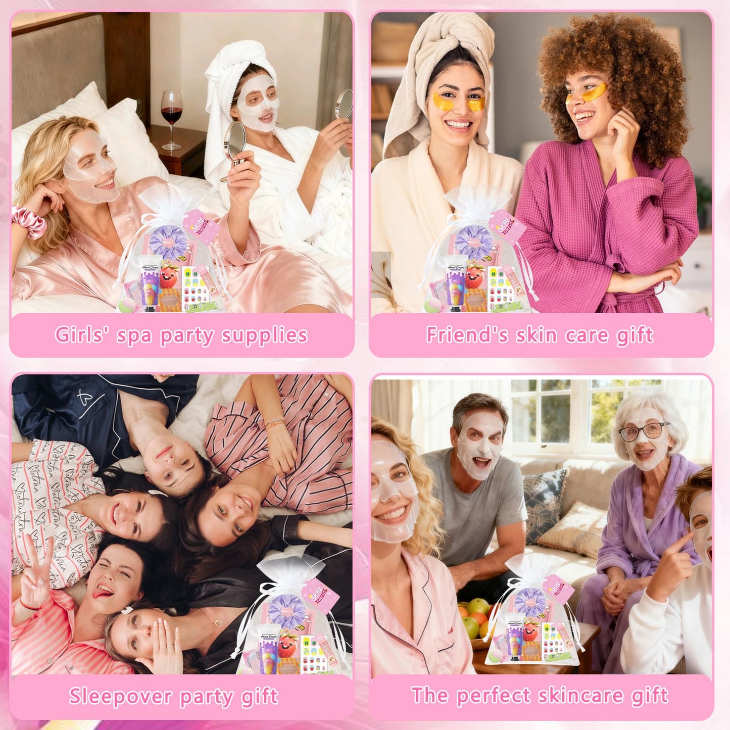 96 PCS Spa Party Supplies for Women,Spa Favors Include Face Masks, Hand Cream, Lip Balm, Under Eye Patches, Lip Mask,Foot Bomb,Nail Stickers,Sleepover Party Supplies Birthday Kit for Girls Gift Set