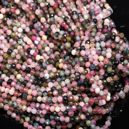 Song Xi 120pcs 3mm Natural Tourmaline Gemstone Beads Faceted Round Loose Stone Beads for Jewelry Making (1 Strand)
