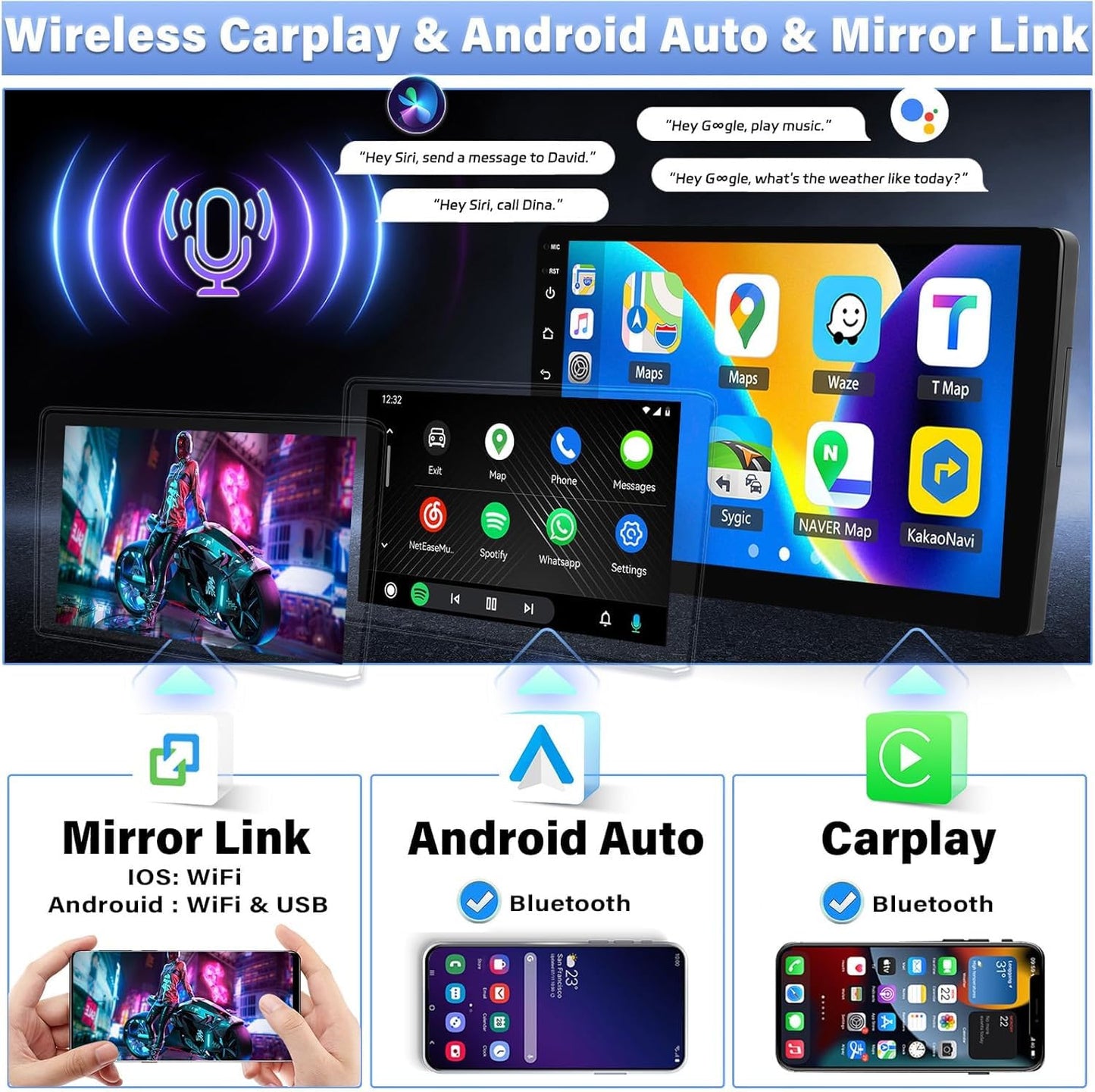 4+64G Android 13 Car Radio for Hyundai Sonata 2010-2015, 9'' HD 1280 * 720 Touchscreen Stereo with Wireless CarPlay Android Auto Mirror Link GPS Navi Bluetooth,WiFi,32EQ,SWC+Camera&Mic