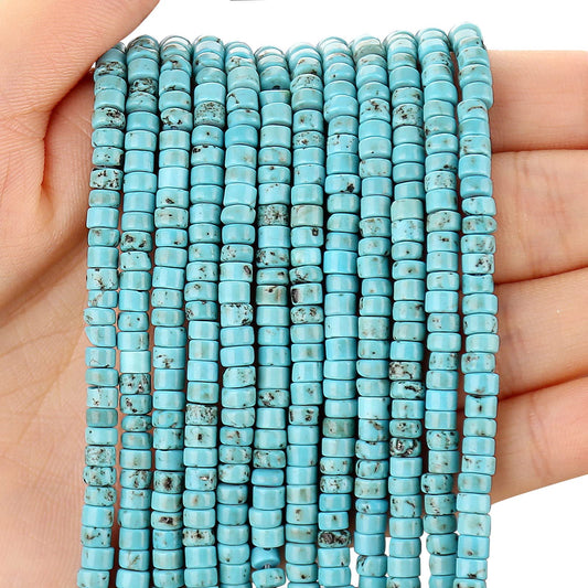 150PCs Natural Blue Turquoise Spacer Beads, Loose Semi Precious Flat Round Gemstone Heishi Disc Stone Beads for Beading Jewelry Making 4mm*2mm 38cm