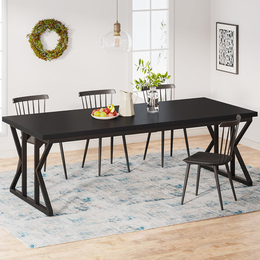Tribesigns Farmhouse Dining Table for 6 People, 70.8-Inch Rectangular Wood Dining Table, Rustic Kitchen Table with Heavy Duty Metal Legs for Dining Room (Matte Black, 70.8-Inch)