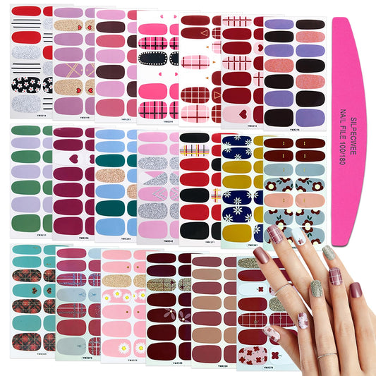 SILPECWEE 20 Sheets Glitter Nail Polish Strips Full Nail Wraps with Adhesive Nail Polish Stickers and 1pc Nail File