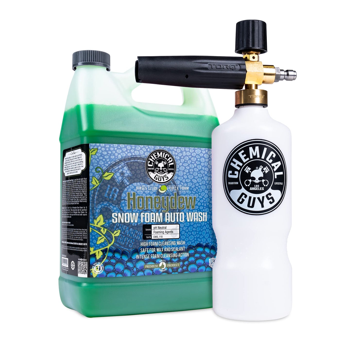 Chemical Guys TORQ Professional Max Foam 8 Cannon and Honeydew Snow Foam Soap Kit - High Foaming Car Wash Cannon with 1 Gallon Concentrated Soap - Safe for Cars, Trucks, SUVs, RVs and More, 128 fl oz