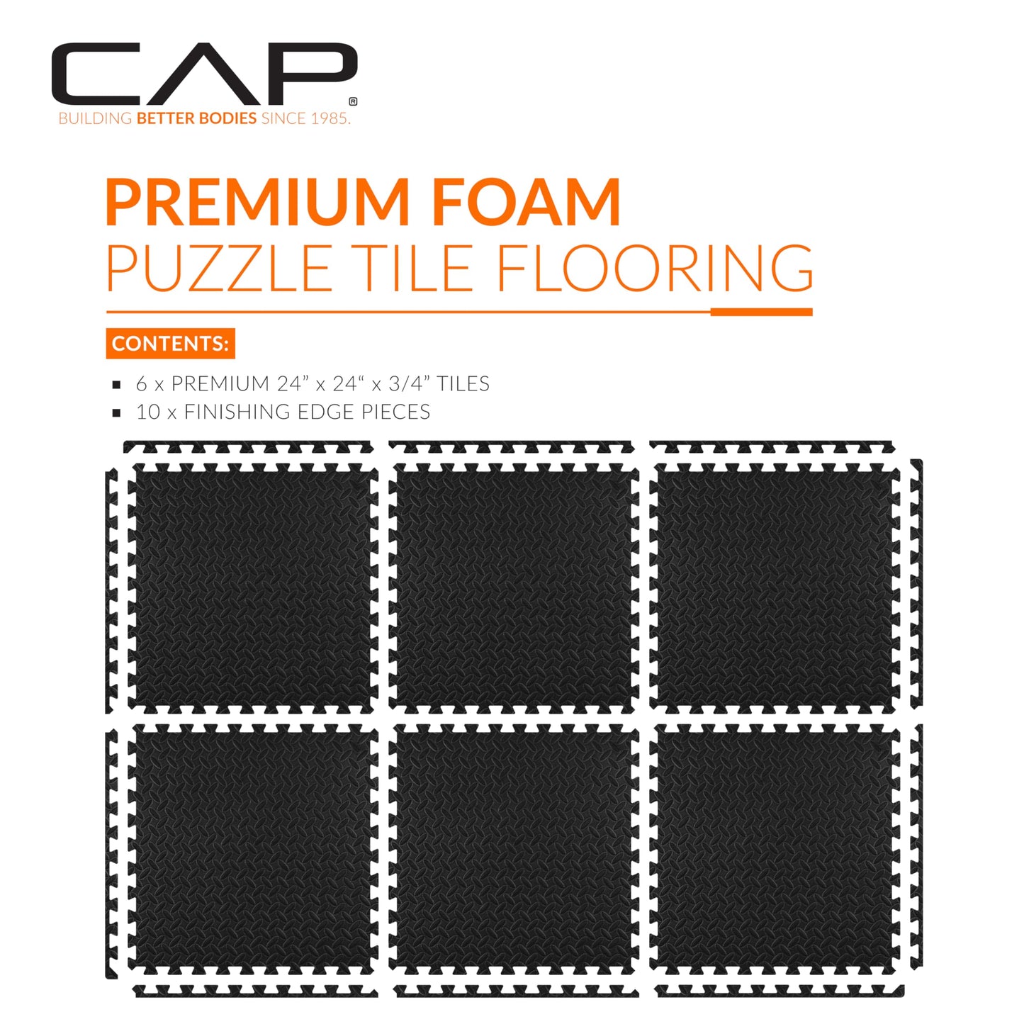CAP Barbell 3/4-Inch Interlocking EVA Foam Exercise Puzzle Mat Home Gym Flooring - 1 Pack | 24" x 24" x 3/4" | Diamond Pattern - Black