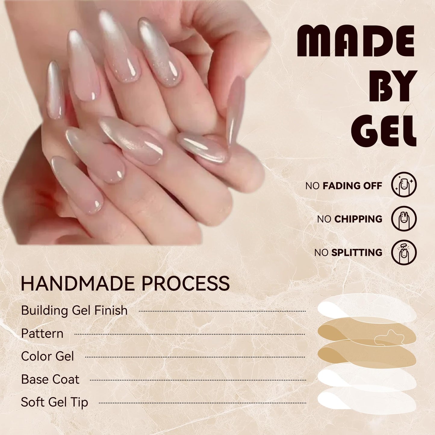 C.Z.Z.T.T.NAILS 30pcs Almond Press On Nails,Semi-Transparent Nude Cat-Eye Style, Medium Long Fake Nails with Jelly Glue for Women,Reusable and Suitable for Holiday Parties or Gifts