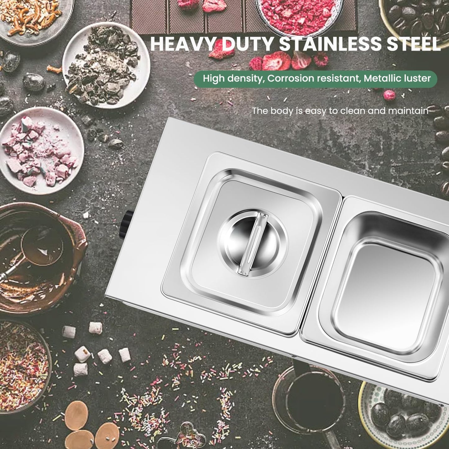 Huanyu Chocolate Tempering Machine 86~230℉ Commercial Electric Melting 2-Pot 6.6LBs Stainless Steel Food Warmer Professional Heated Chocolate Melter with Lid for Catering Restaurant Canteen Home Party