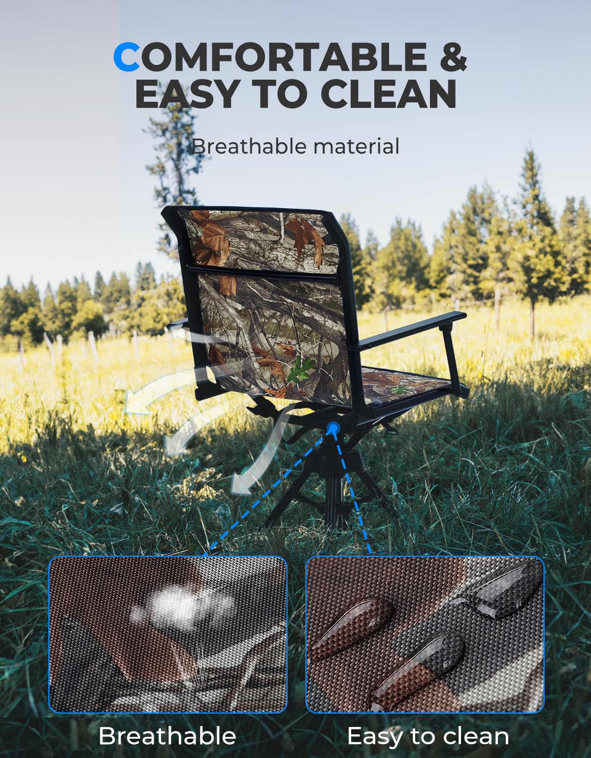 KEMIMOTO 360 Degree Silent Swivel Blind Hunting Chair, 320 Lbs Camo Height Adjustable Quick Folding Portable Comfortable Hunting Deer Fishing Ground Chair